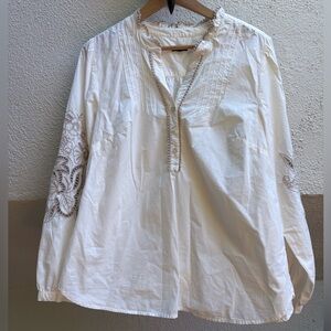 Talbots White Blouse with Embroidered Sleeves